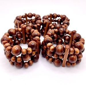 Wood Beaded Napkin Rings - Set of 4